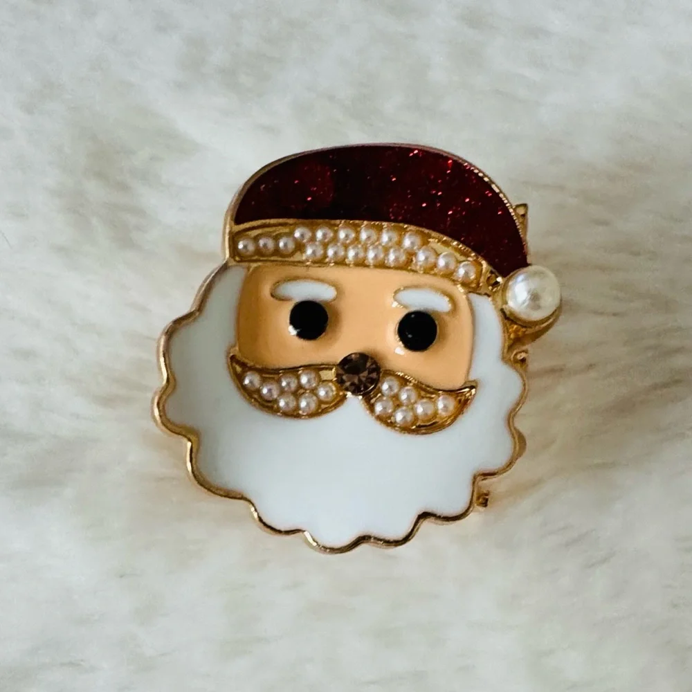 Festive Santa Claus mini Hair Claw Clip, pearl, enamel, gold